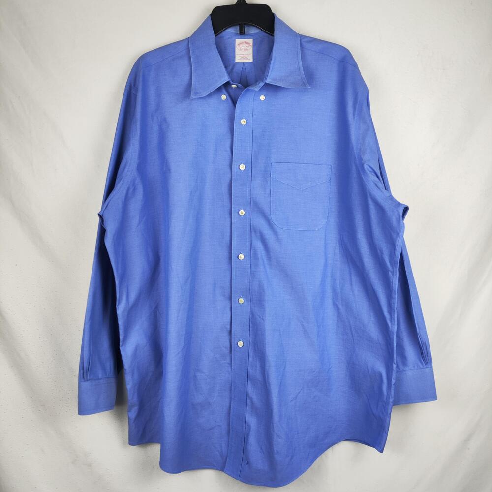 Brooks Brothers Shirt Mens 17.5 34/35 Blue Non Iron Classic Fit Dress Cotton